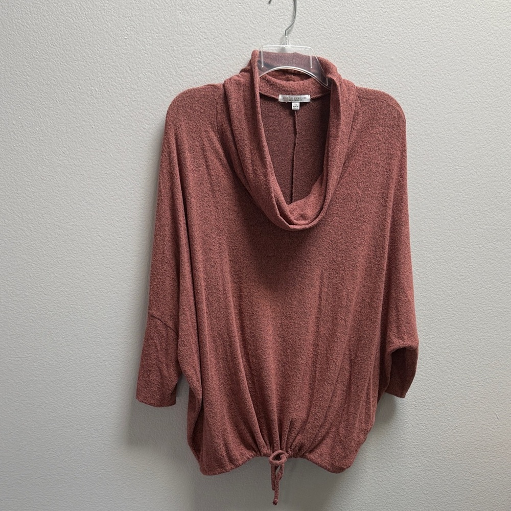 Green Envelope Cowl Neck Sweater - Warm Rust